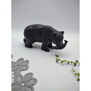 Vintage 8.25" Long Brown Bear with Fish in Mouth Bronze Statue Figurine, FLAW